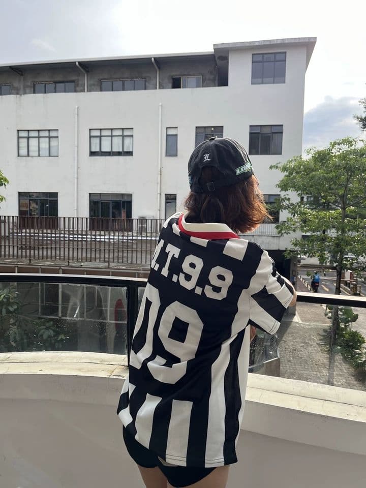 원본 저지 원단 원본 솜씨 아메리칸 스트라이프 프린트 폴로 칼라 반팔 티셔츠 POLO 셔츠 남녀 커플 여름 상세 이미지 10