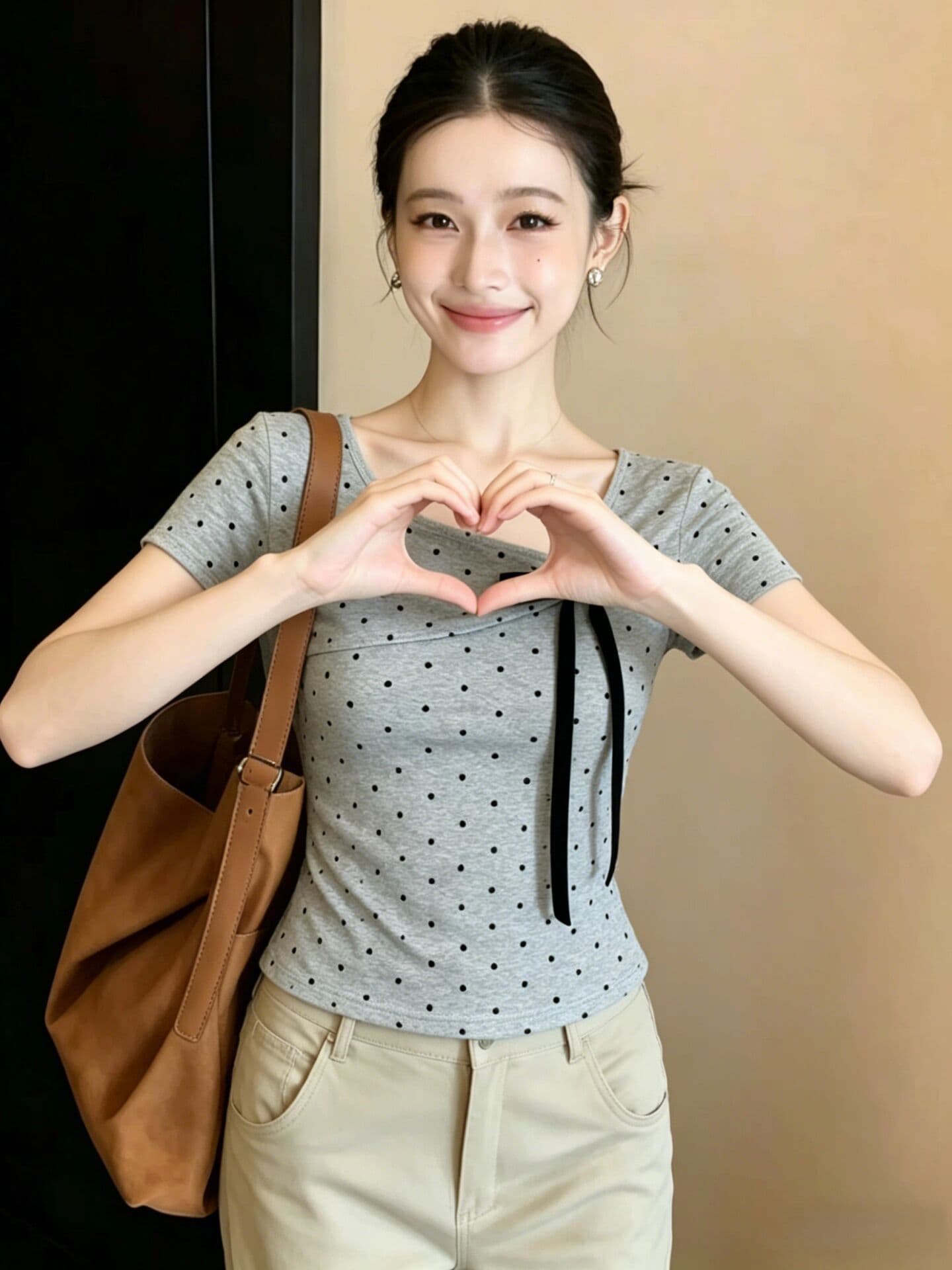 한국 스타일 아메리칸 미니멀리즘 부드러운 바람 도트 무늬 디자인 센스 작은 대중 나비 매듭 여름 새로운 반팔 티셔츠 맨위 여성 상세 이미지 5