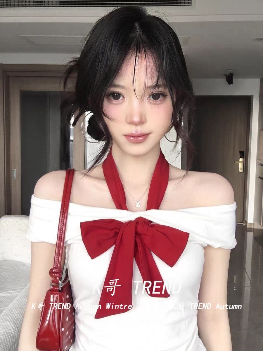 2026 여름 새로운 한 부서 순수한 욕망 도트 무늬 스트랩 오프숄더 반팔 티셔츠 여성 ins 트렌디 몸매 가꾸기 슬림해 보이는 맨위 상세 이미지 20