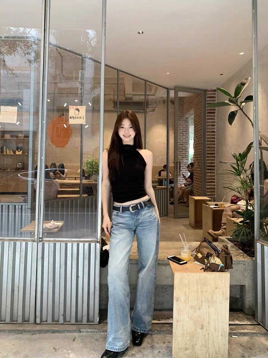 한국 chic2026 여름 새로운 패치워크 쉬폰 한 부서 검정색 반하이넥 몸매 가꾸기 조끼 여성 상세 이미지 5