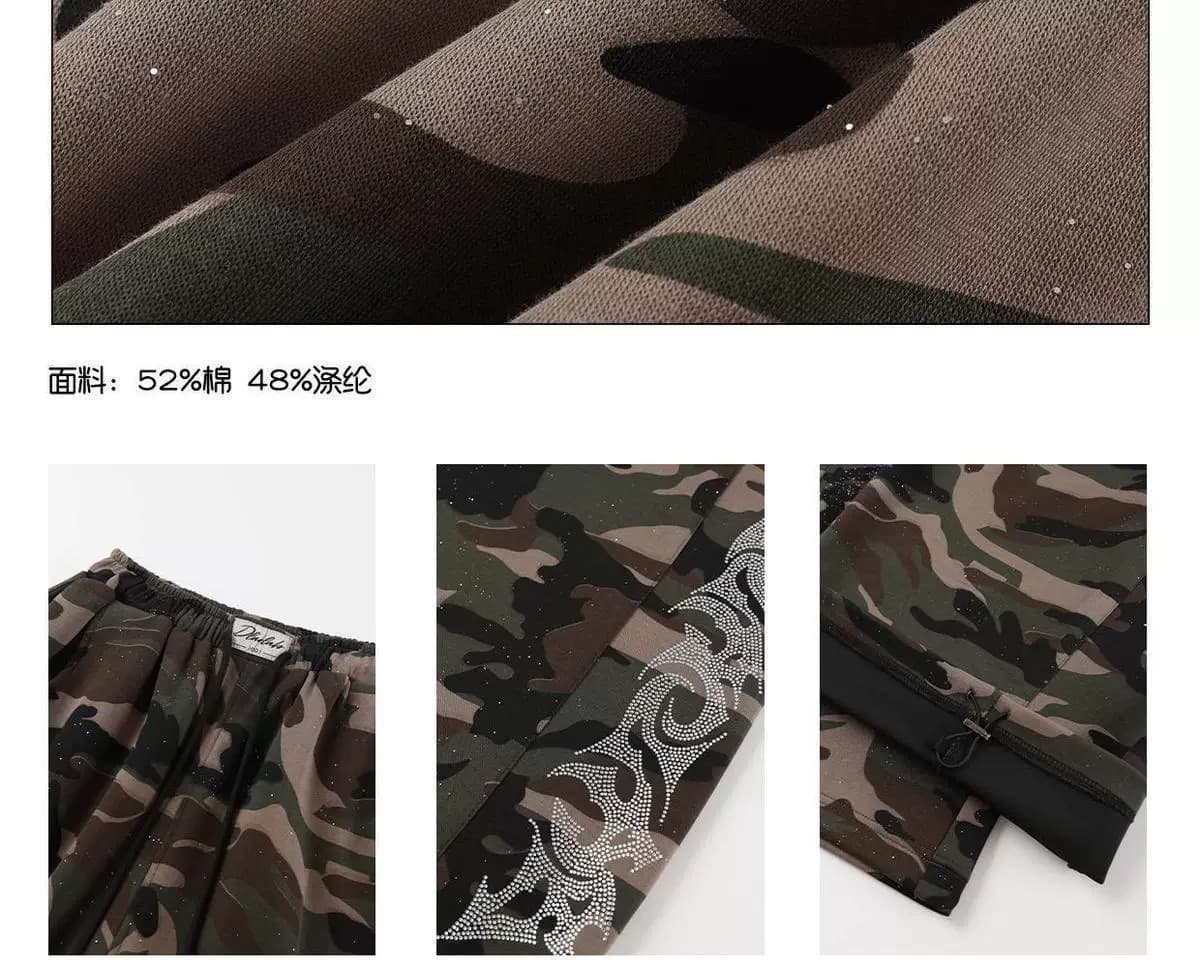 한국 스타일 아메리칸 스트리트 댄스 조수 브랜드 오리지널 카모플라주 반짝임 핫픽스 웨이 바지 캐주얼 바지 슬림해 보이는 밴딩 jazz 운동 바지 상세 이미지 6