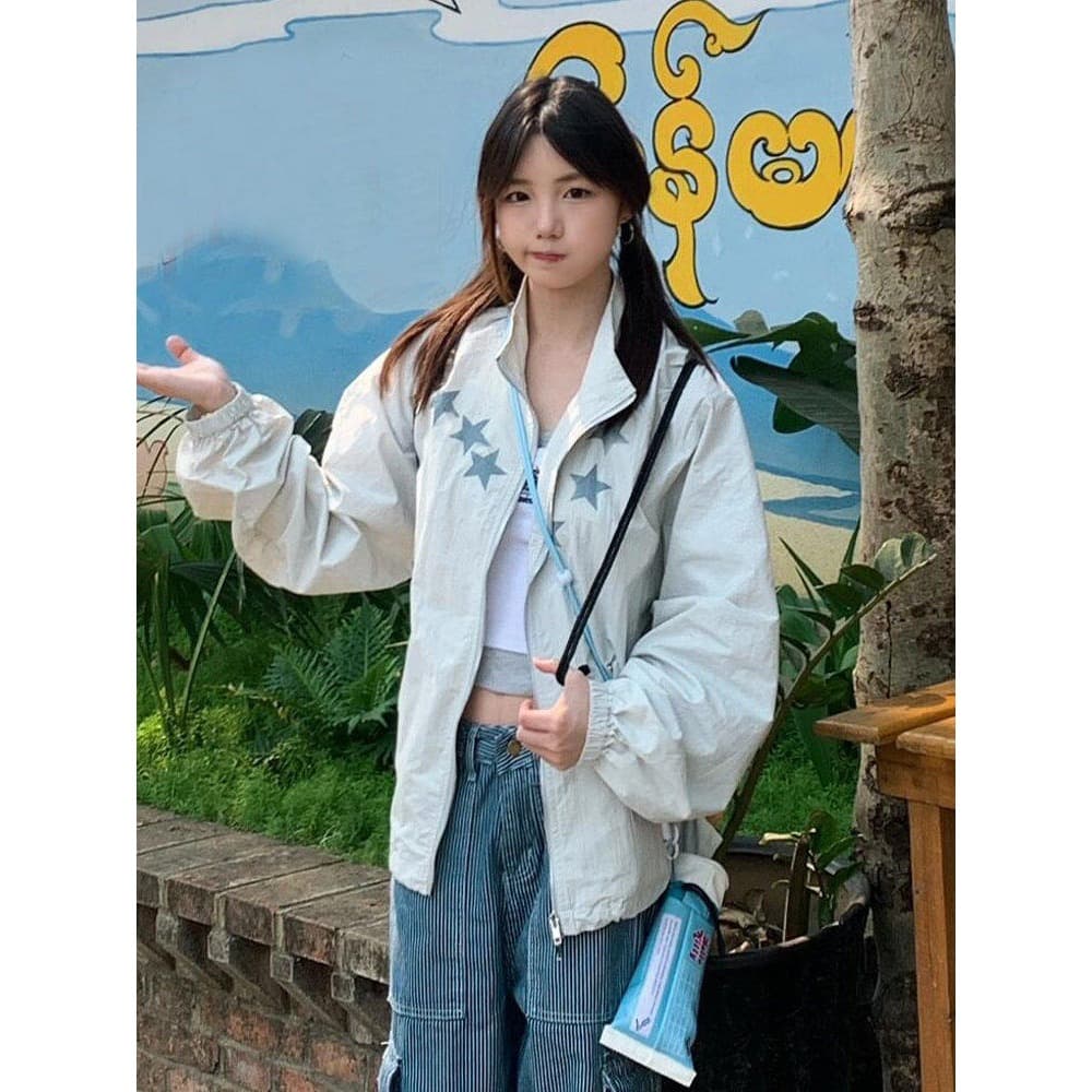 일본식 스탠드 칼라 얇고 가벼운 자외선 차단 재킷 여자 여름 루즈핏 캐주얼 디자인 센스 통기성 국방 자외선 자외선 차단 의류 상세 이미지 5