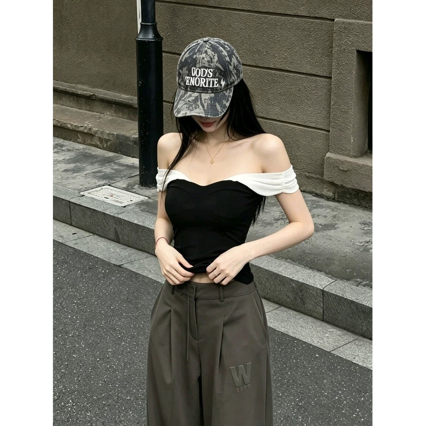 한국 chic 망사 튜브탑 캐미솔 여름 오프숄더 핫걸 몸매 가꾸기 검정색 쇼트 스타일 맨위 트렌디 상세 이미지 3