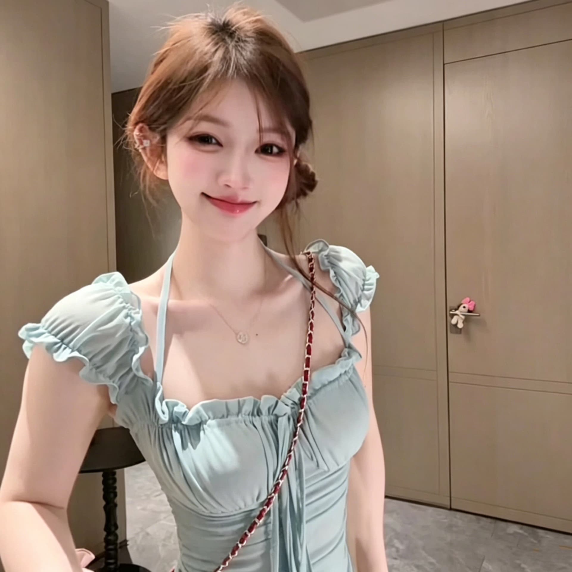 한국 chic 순수한 욕망 바람 섹시함 오프숄더 행침 목 캐미솔 여름 새로운 프릴 몸매 가꾸기 맨위 상세 이미지 5