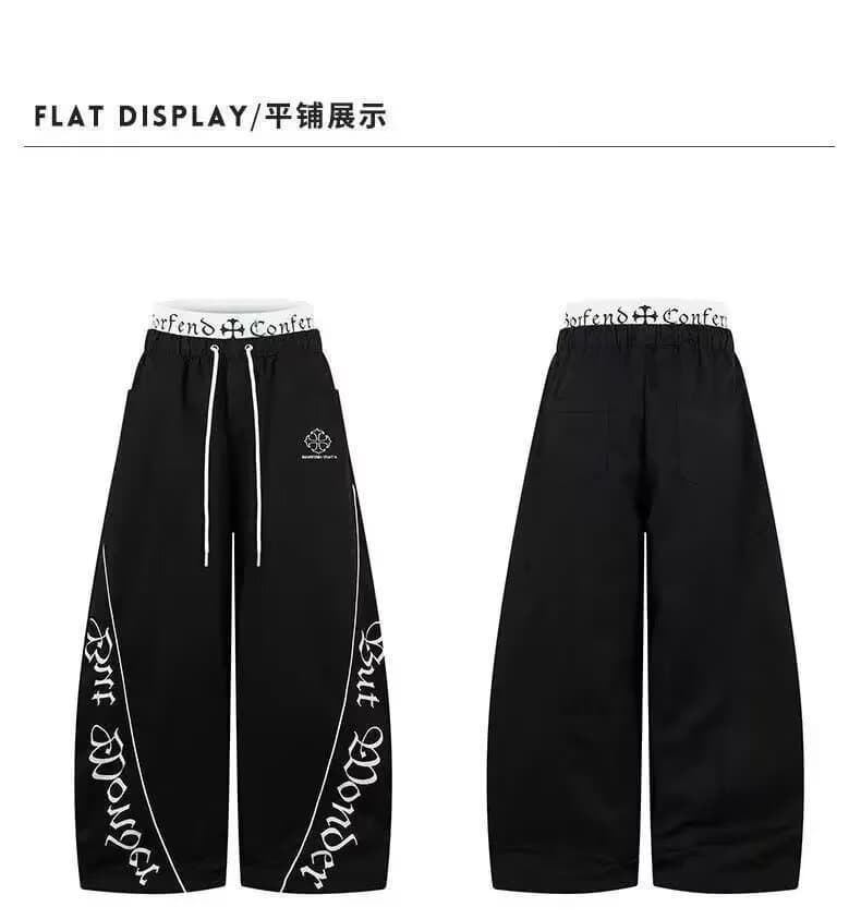 한국 chic 재즈 춤추기 차가운 매운맛 하이웨이스트 캐주얼 바지 여성 루즈핏 알파벳 프린트 더블 허리 머리 긴 바지 운동 바지 상세 이미지 1