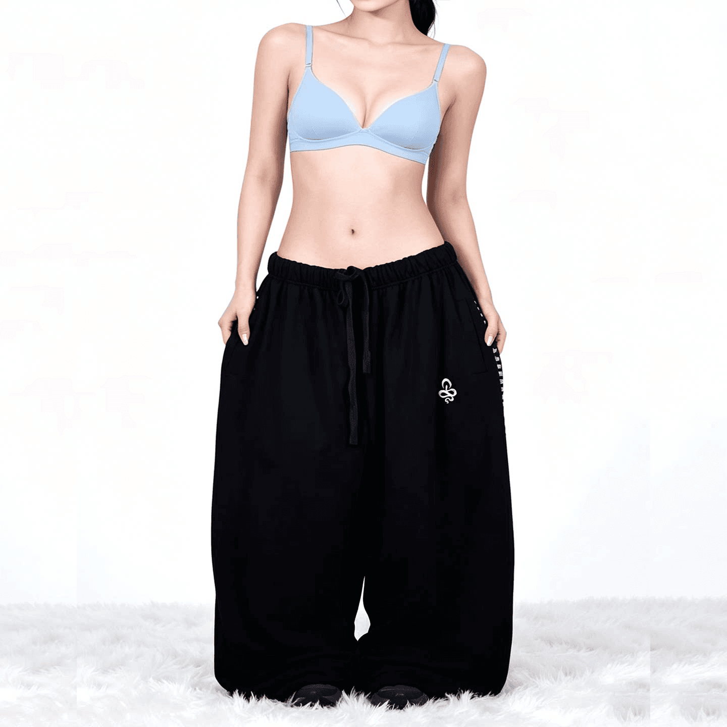 한국 chic 여름 웨이 바지 ins 레트로 아메리칸 느긋한 바람 자수 징 넓은 다리 재즈 루즈핏 캐주얼 바지 상세 이미지 5