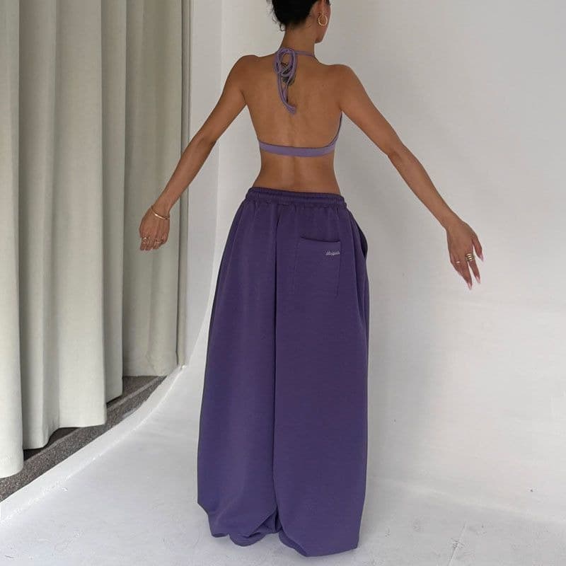 한국 chic 아메리칸 레트로 ins 여름 새로운 느긋한 도파민 펌프 Pleat 넓은 다리 춤추기 캐주얼 바지 여성 트렌디 이미지 4