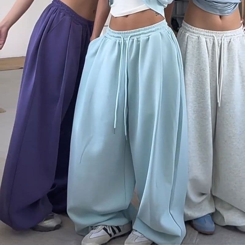 한국 chic 아메리칸 레트로 ins 여름 새로운 느긋한 도파민 펌프 Pleat 넓은 다리 춤추기 캐주얼 바지 여성 트렌디 상세 이미지 2