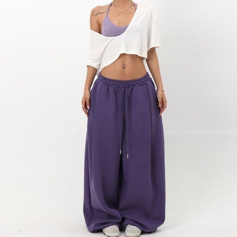 한국 chic 아메리칸 레트로 ins 여름 새로운 느긋한 도파민 펌프 Pleat 넓은 다리 춤추기 캐주얼 바지 여성 트렌디 상세 이미지 18