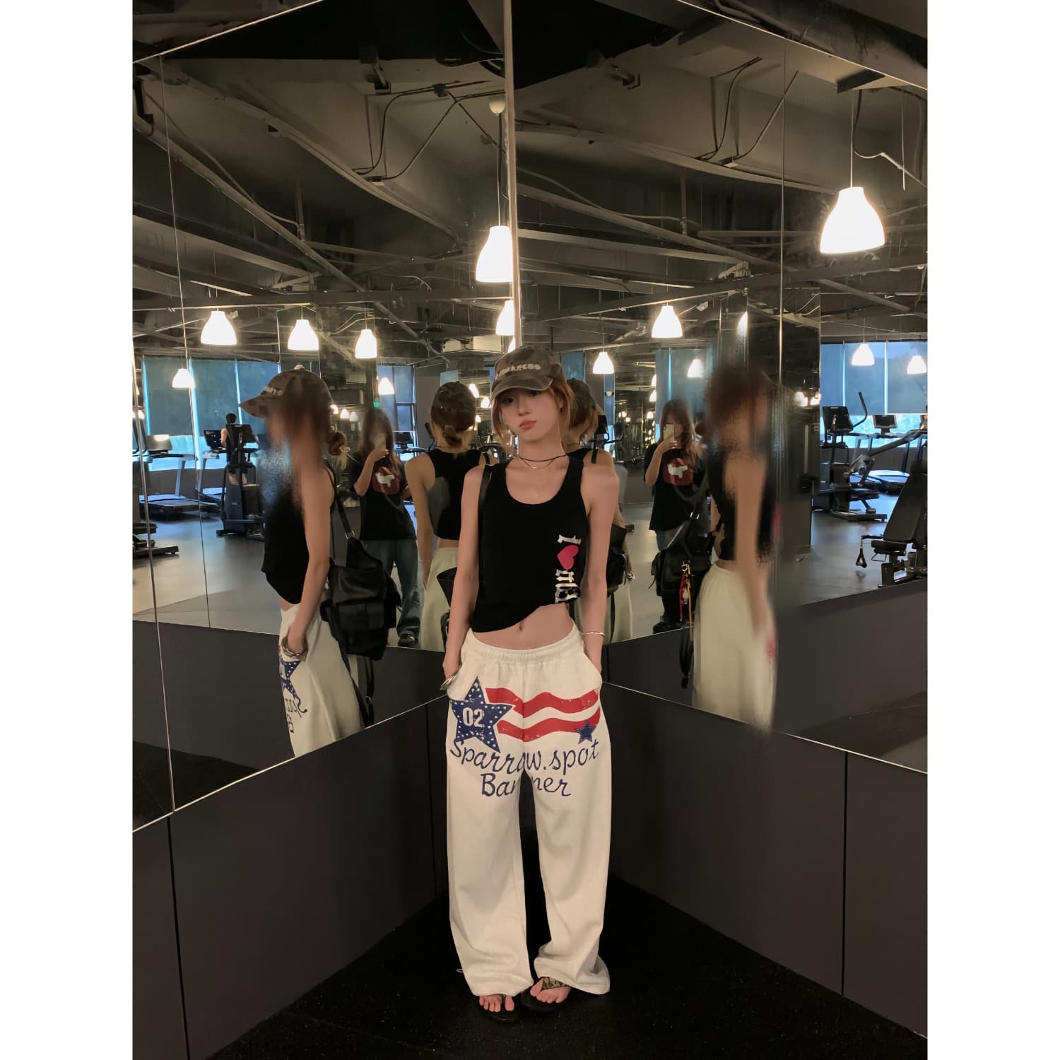 한국 chic 새로운 아메리칸 레트로 거리 캐주얼 바람 프린트 와이드 레깅스 바지 여름 루즈핏 슬림해 보이는 스트레이트 팬츠 상세 이미지 1