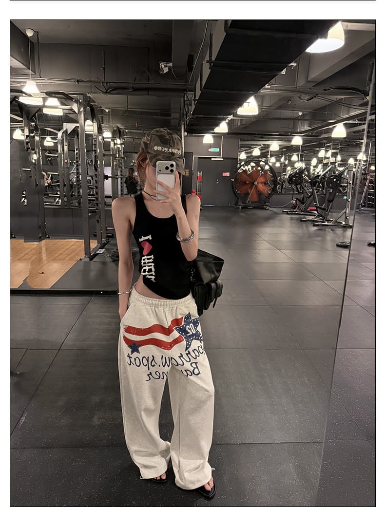 한국 chic 새로운 아메리칸 레트로 거리 캐주얼 바람 프린트 와이드 레깅스 바지 여름 루즈핏 슬림해 보이는 스트레이트 팬츠 상세 이미지 17