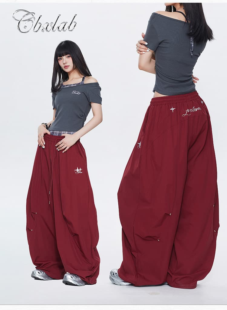 한국 chic 여름 아메리칸 금속 별 속도 건조한 풍선 긴 바지 웃음 하 춤추기 oversize 캐주얼 바지 여성 상세 이미지 4