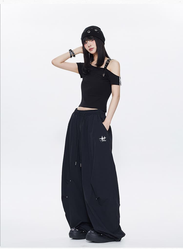 한국 chic 여름 아메리칸 금속 별 속도 건조한 풍선 긴 바지 웃음 하 춤추기 oversize 캐주얼 바지 여성 상세 이미지 9