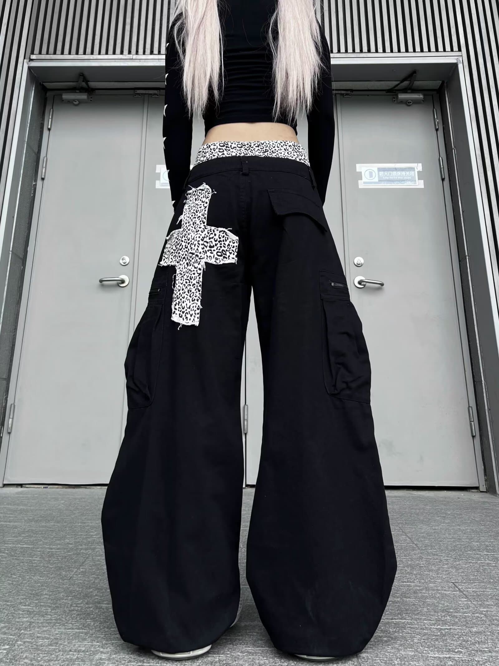한국 chic 아메리칸 레트로 핫걸 바람 레오파드 무늬 패치 청바지 아이들 여름 새로운 더블 허리 머리 와이드 레그 팬츠 상세 이미지 2