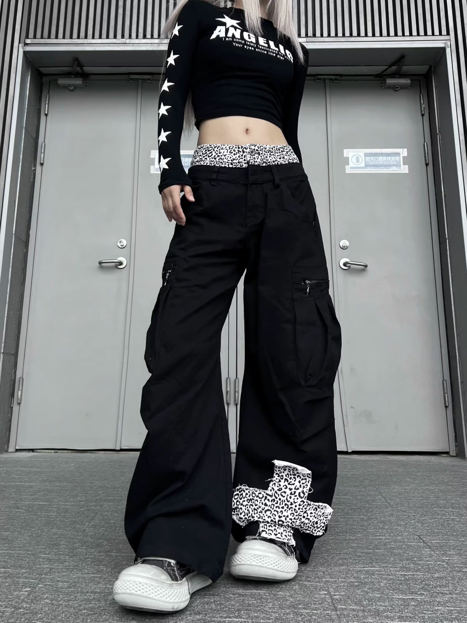 한국 chic 아메리칸 레트로 핫걸 바람 레오파드 무늬 패치 청바지 아이들 여름 새로운 더블 허리 머리 와이드 레그 팬츠 상세 이미지 10