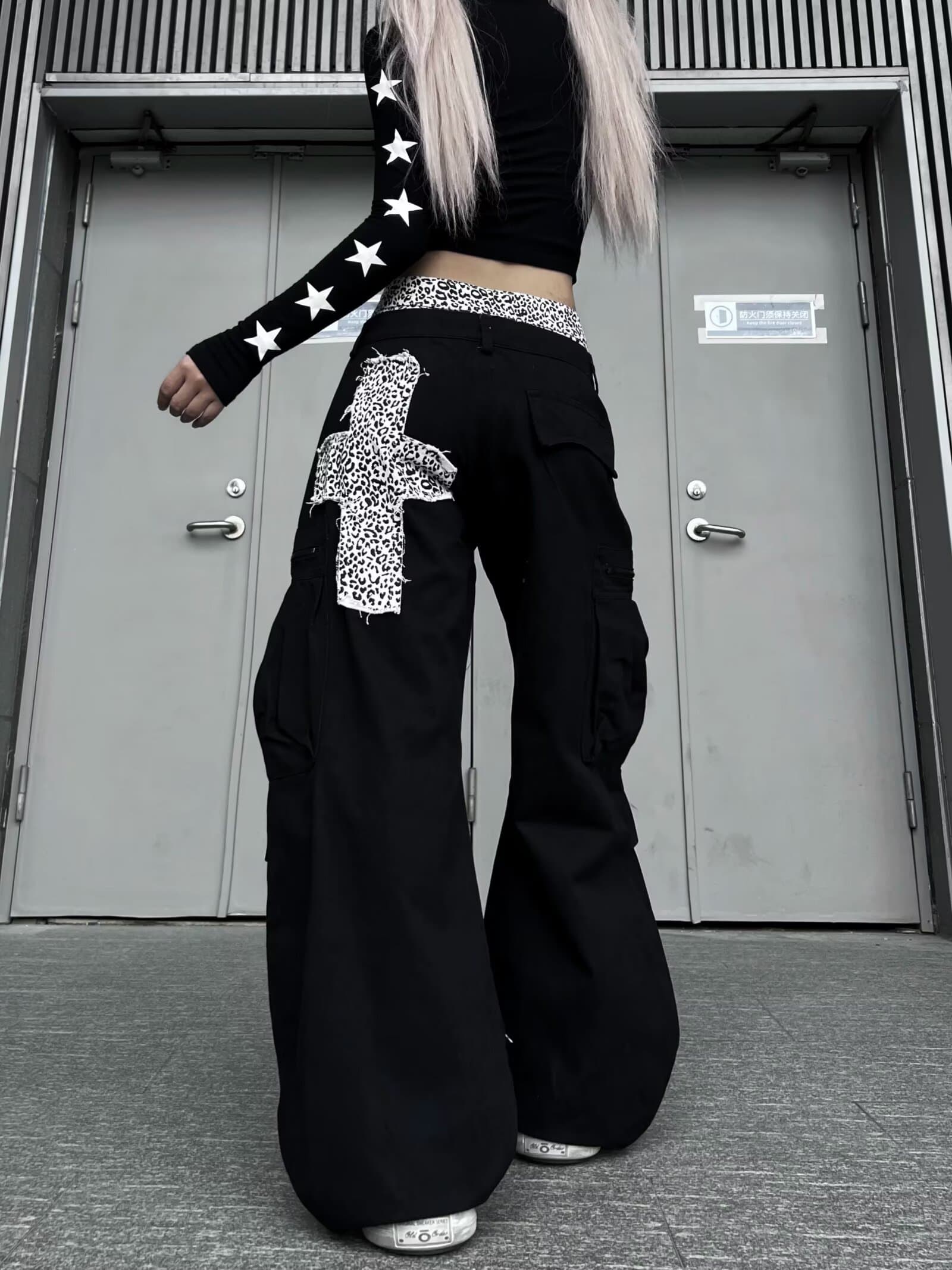한국 chic 아메리칸 레트로 핫걸 바람 레오파드 무늬 패치 청바지 아이들 여름 새로운 더블 허리 머리 와이드 레그 팬츠 상세 이미지 14