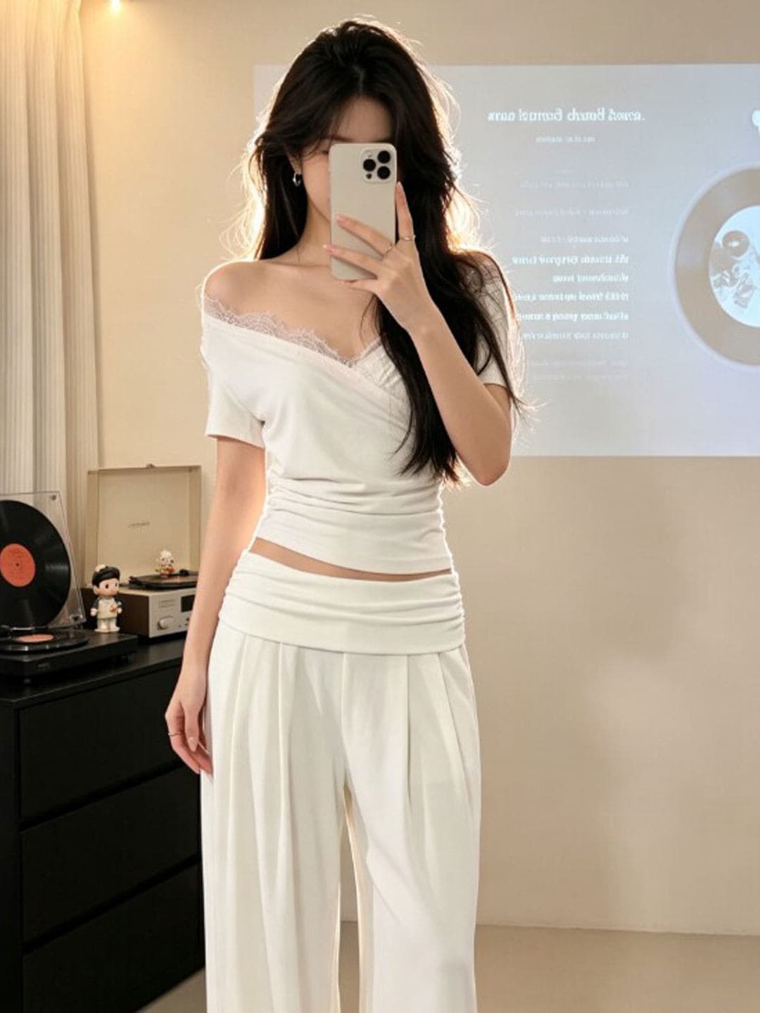 한국 chic 아메리칸 여름 새로운 V넥 허리 수축 슬림해 보이는 반팔 티셔츠 여성 작은 대중 아니요 명중 섹션 맨위 트렌디 상세 이미지 1