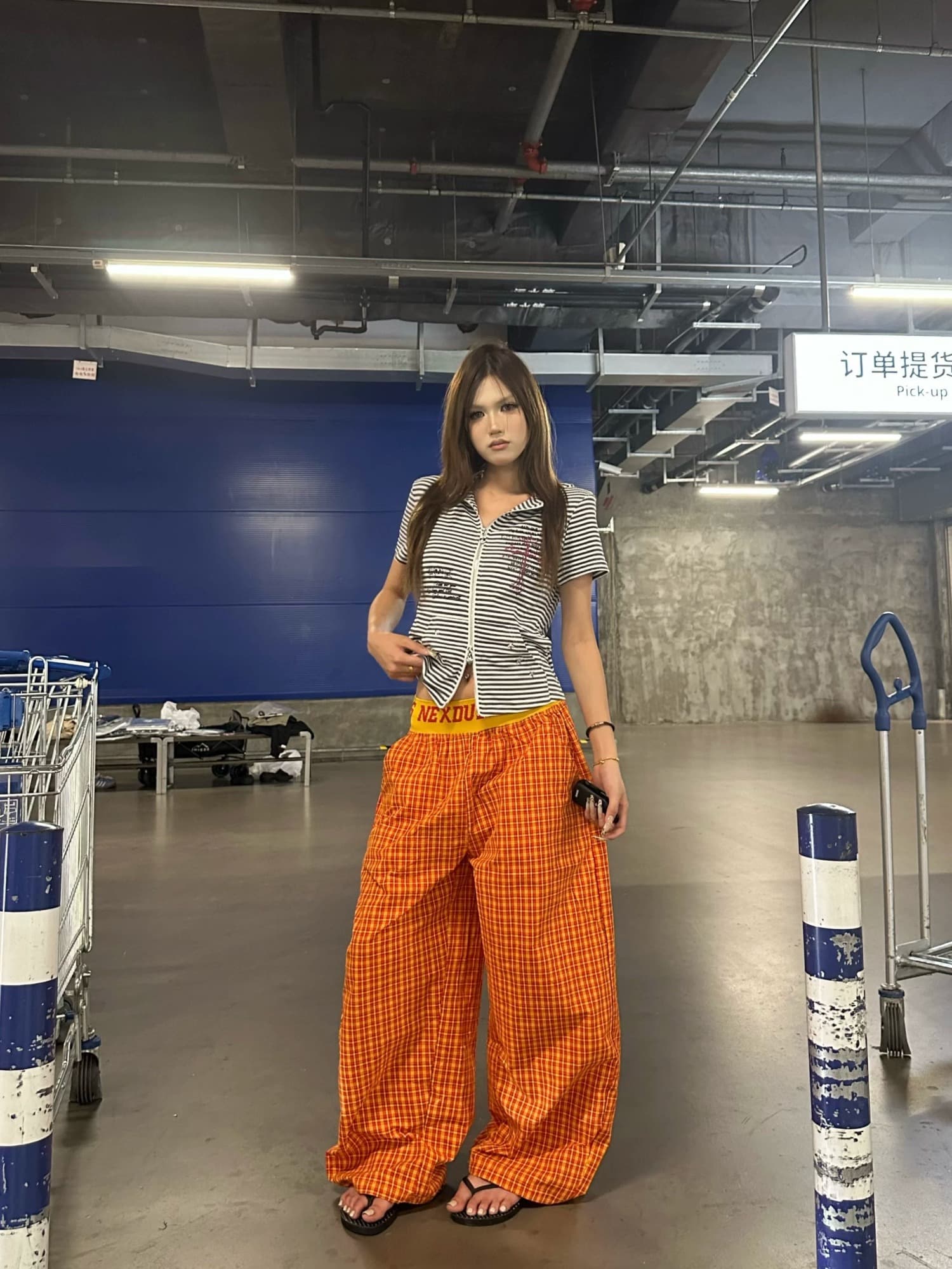 한국 chic 아메리칸 레트로 체크무늬 체크무늬 바지 여성 루즈핏 넓은 다리 모통이 칼 바닥 청소 운동 느긋한 캐주얼 바지 트렌디 상세 이미지 10