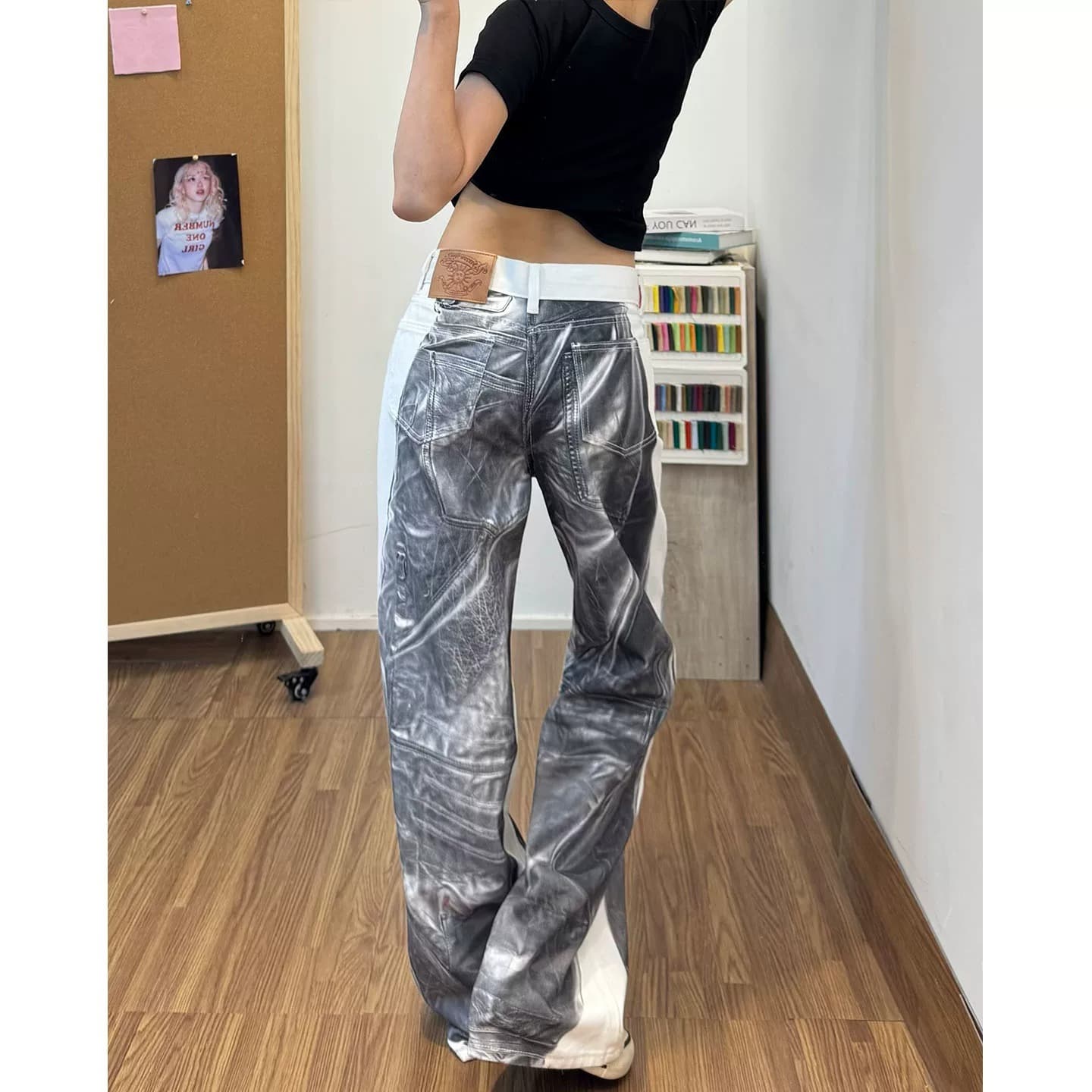 한국 chic 아메리칸 거리 바람 3 차원 프린트 넓은 다리 청바지 여성 여름 새로운 핫걸 루즈핏 바닥 청소 바지 상세 이미지 2