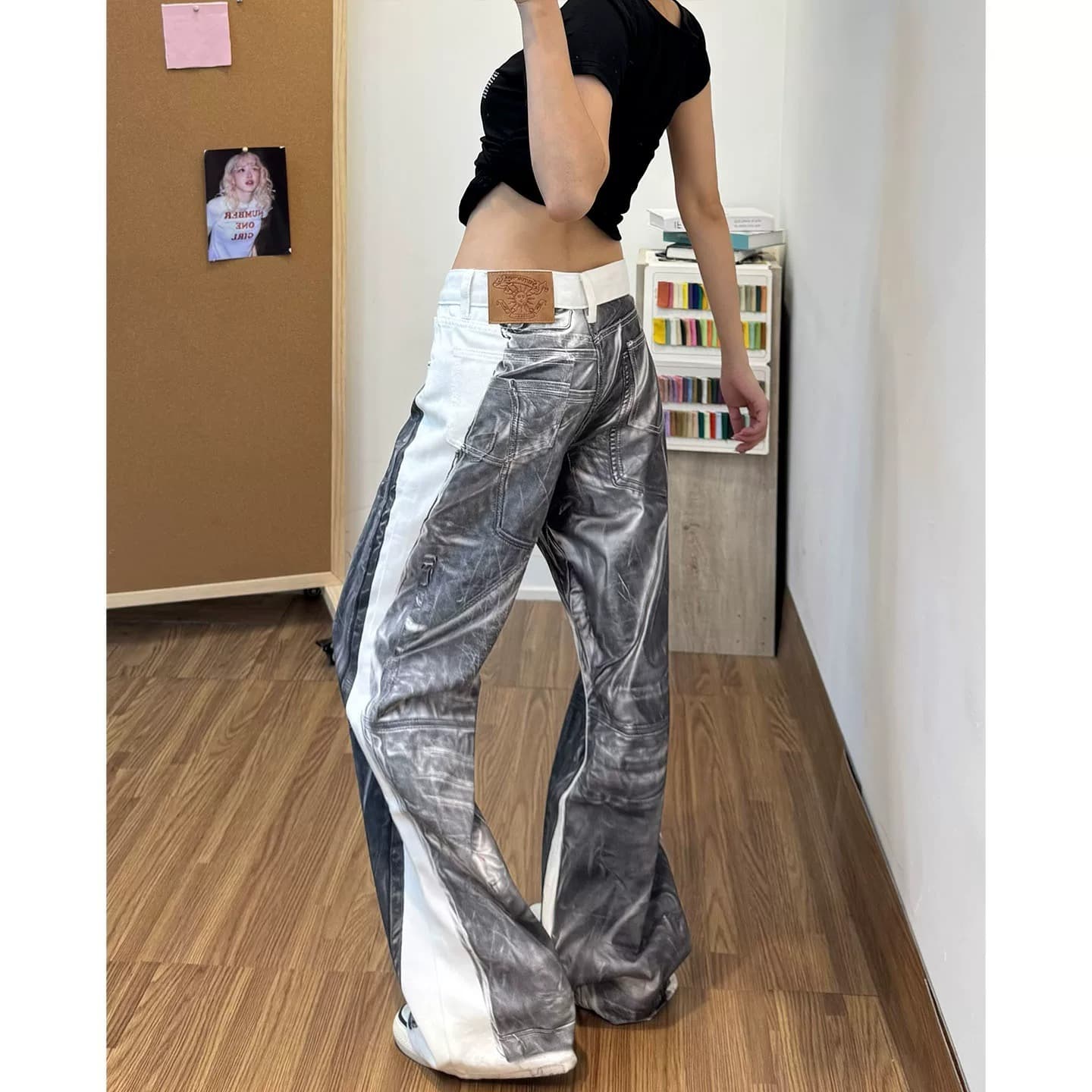 한국 chic 아메리칸 거리 바람 3 차원 프린트 넓은 다리 청바지 여성 여름 새로운 핫걸 루즈핏 바닥 청소 바지 상세 이미지 11