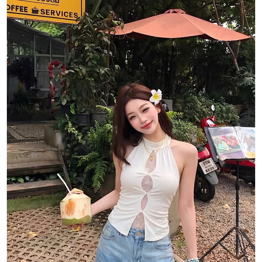 한국 스타일 아메리칸 레이스 조각 행침 목 조끼 여성 여름 품격 홀로우 아웃 몸매 가꾸기 페이크 레이어드 슬립 핫걸 맨위 이미지 2