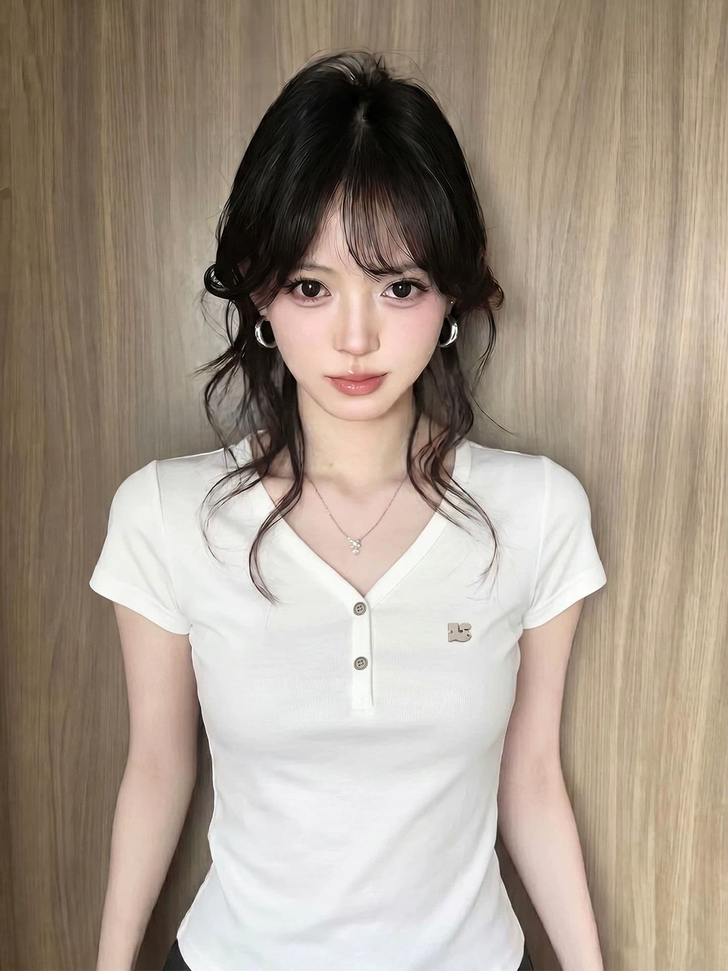 한국 chic 순면 아메리칸 레트로 V넥 알파벳 프린트 몸매 가꾸기 반팔 티셔츠 여성 여름 새로운 핫걸 맨위 상세 이미지 4