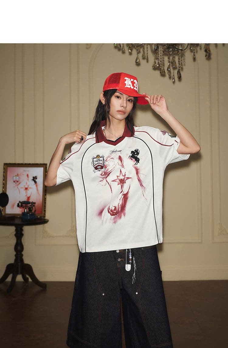 한국 chic 원본 저지 아메리칸 트렌드 공 서비스 POLO 셔츠 폴로 칼라 반팔 티셔츠 여름 새로운 남녀 트렌디 상세 이미지 10