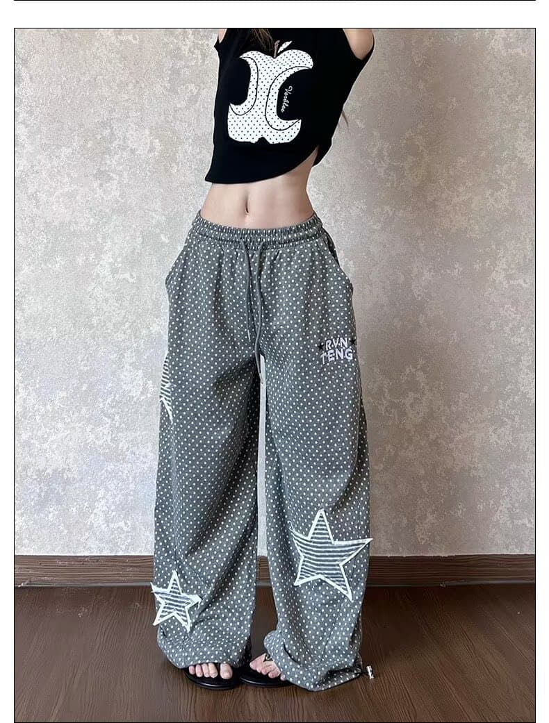 한국 chic 아메리칸 도트 무늬 별 자수 모통이 칼 바지 여성 새로운 레트로 슬림해 보이는 스트레이트 팬츠 도루 센스 캐주얼 바지 상세 이미지 18