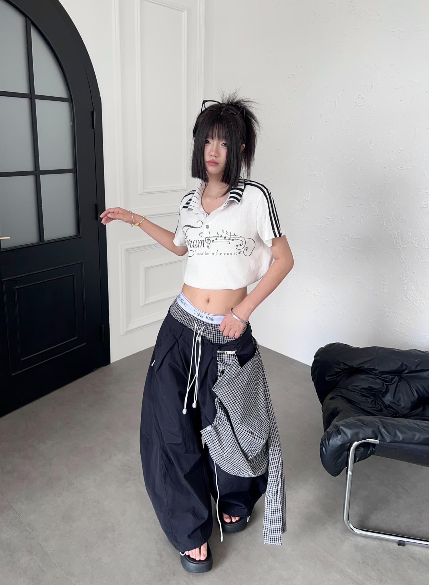 한국 chic 아메리칸 새로운 거리 불규칙 탈착식 방귀 커튼 캐주얼 바지 루즈핏 더블 머리 허리 모통이 칼 바지 여성 상세 이미지 5