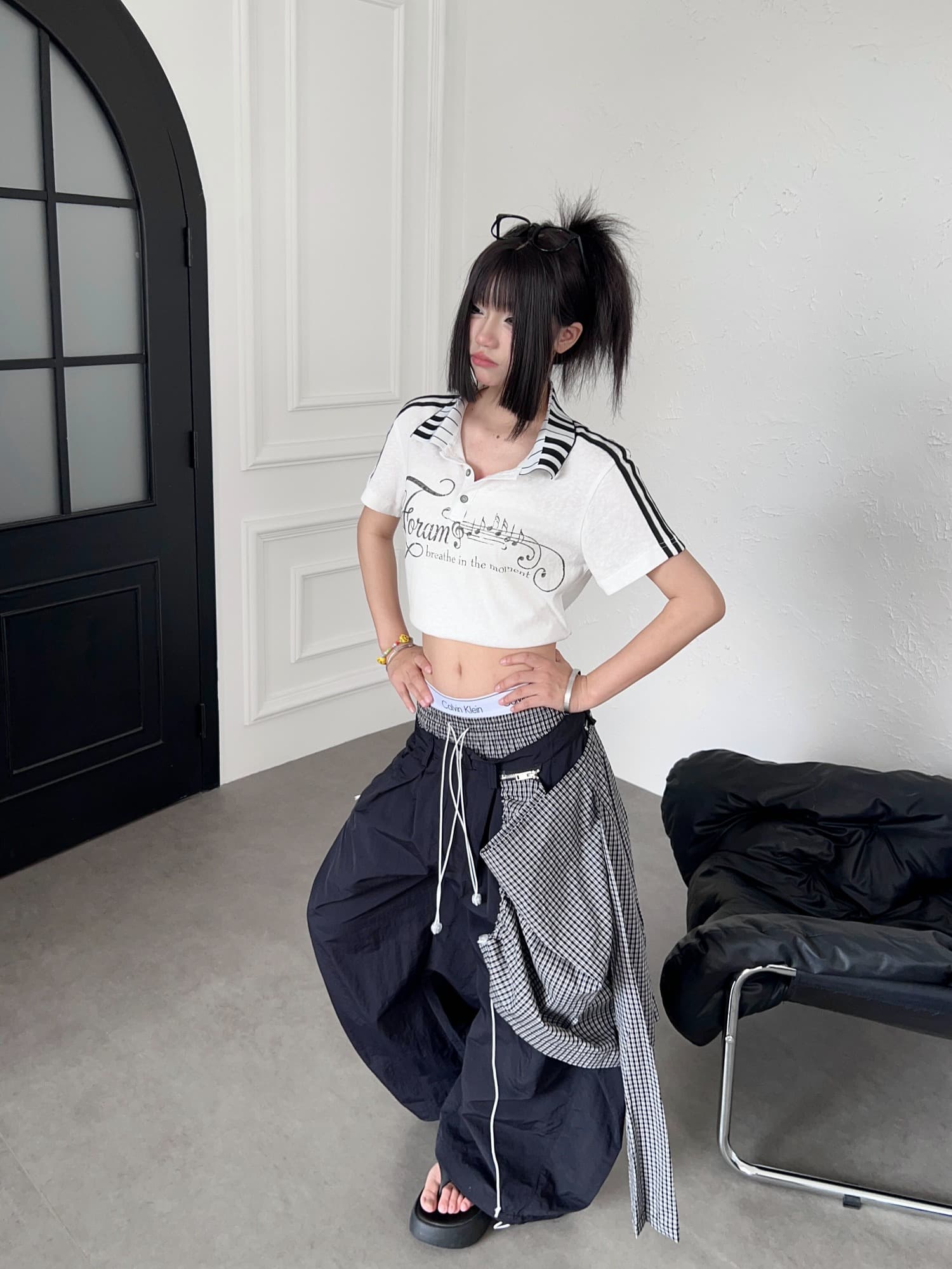 한국 chic 아메리칸 새로운 거리 불규칙 탈착식 방귀 커튼 캐주얼 바지 루즈핏 더블 머리 허리 모통이 칼 바지 여성 상세 이미지 19