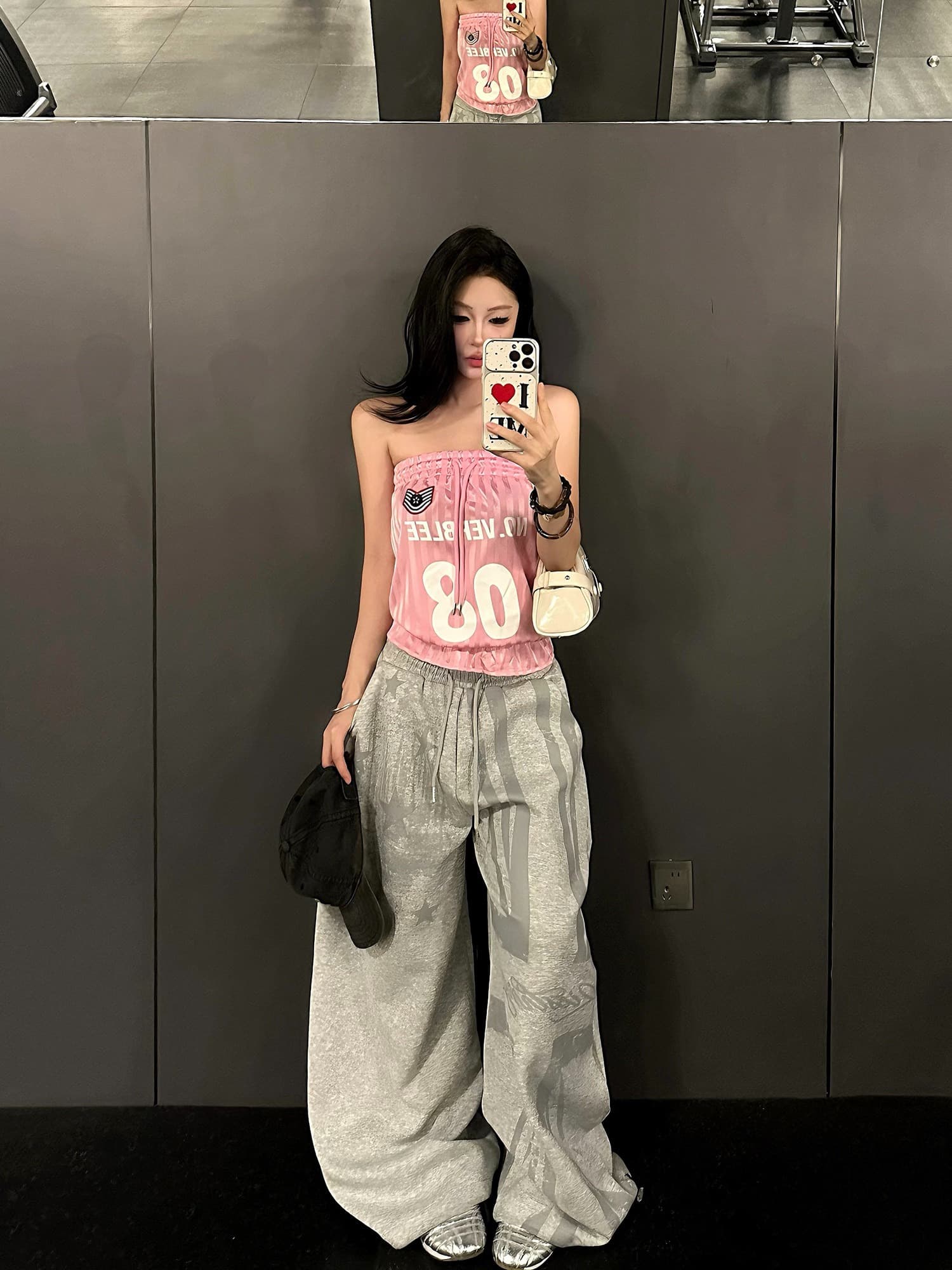 한국 chic 아메리칸 거리 별 프린트 와이드 레깅스 바지 새로운 루즈핏 다용도 슬림해 보이는 캐주얼 바닥 청소 긴 바지 상세 이미지 8