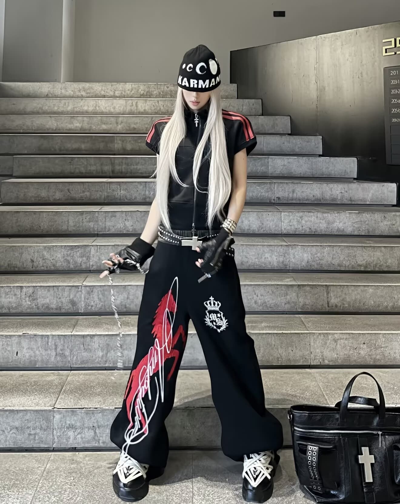 한국 chic 아메리칸 거리 캐주얼 웨이 바지 여성 새로운 전쟁 말 프린트 스트레이트 와이드 레그 팬츠 baggy 바지 트렌디 상세 이미지 7