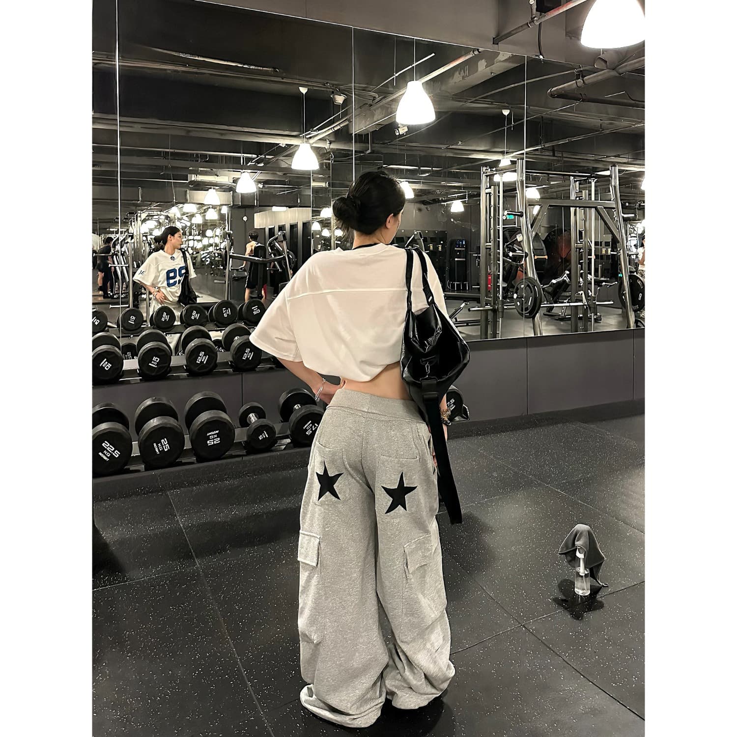 원본 한국 chic 아메리칸 레트로 허리밴드 캐주얼 운동 바지 여성 루즈핏 넓은 다리 웨이 바지 재즈 댄스 바지 상세 이미지 3