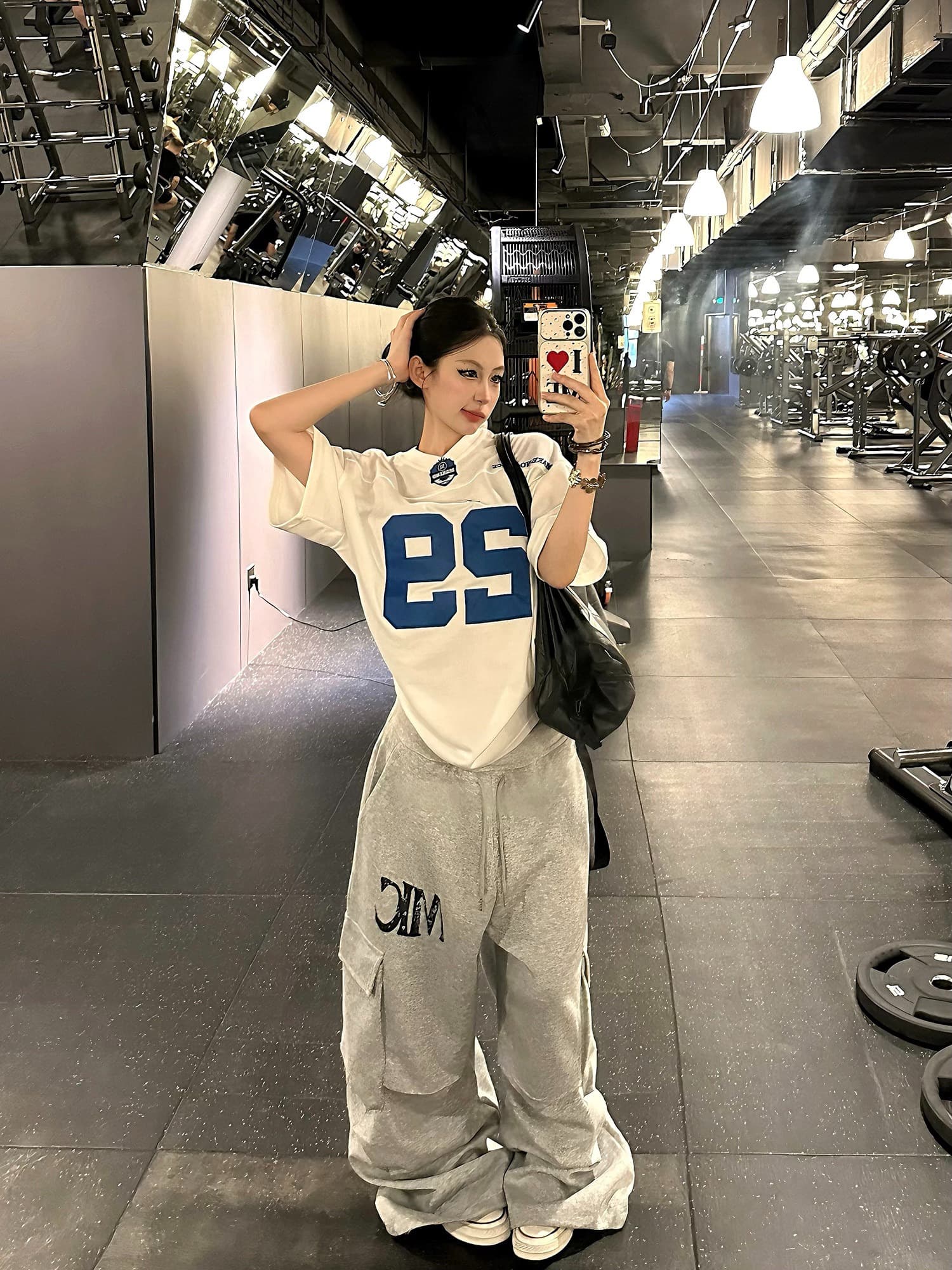 원본 한국 chic 아메리칸 레트로 허리밴드 캐주얼 운동 바지 여성 루즈핏 넓은 다리 웨이 바지 재즈 댄스 바지 상세 이미지 13
