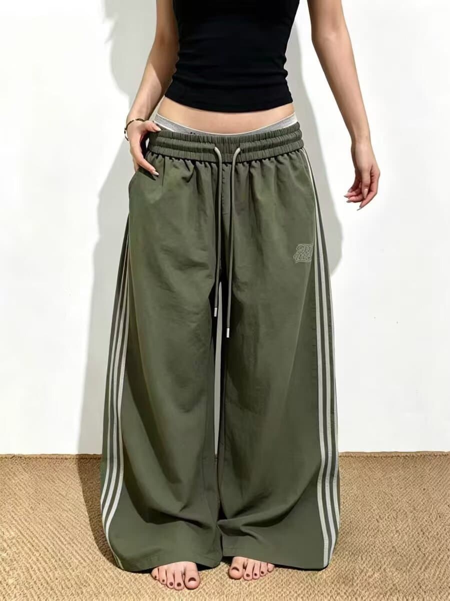 원본 한국 chic 아메리칸 레트로 3개 바 와이드 레깅스 바지 새로운 트렌드 슬림해 보이는 하이웨이스트 캐주얼 롱 바지 상세 이미지 9