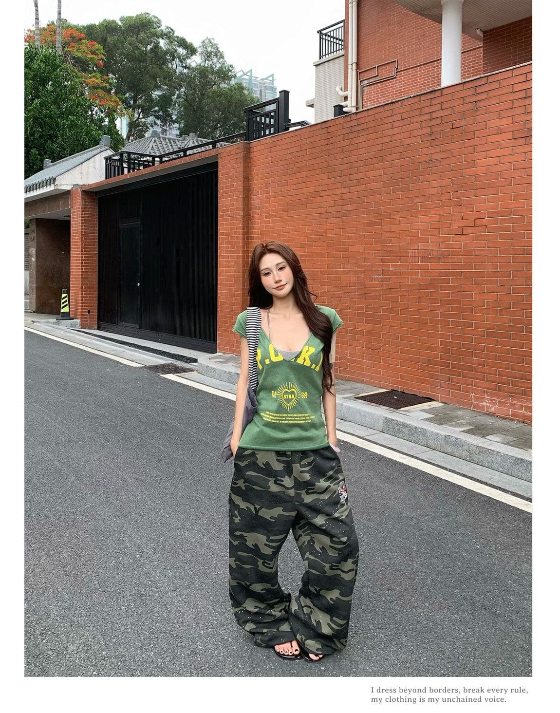 한국 chic 아메리칸 레트로 카모플라주 루즈핏 넓은 다리 캐주얼 바지 여성 2026 새로운 거리 스트레이트 운동 긴 바지 상세 이미지 13