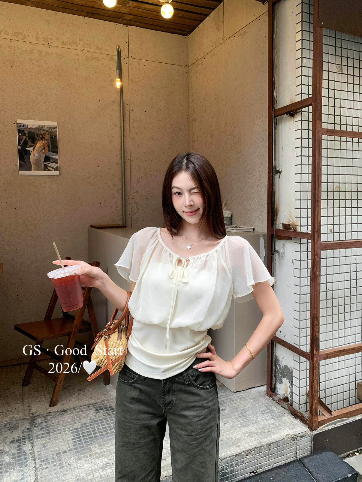 새로운 페이크 레이어드 망사 레이스업 연꽃 잎 소매 작은 셔츠 여성 여름 착용 가져 가라. 디자인 센스 작은 대중 허리 수축 작은 맨위 트렌디 상세 이미지 6