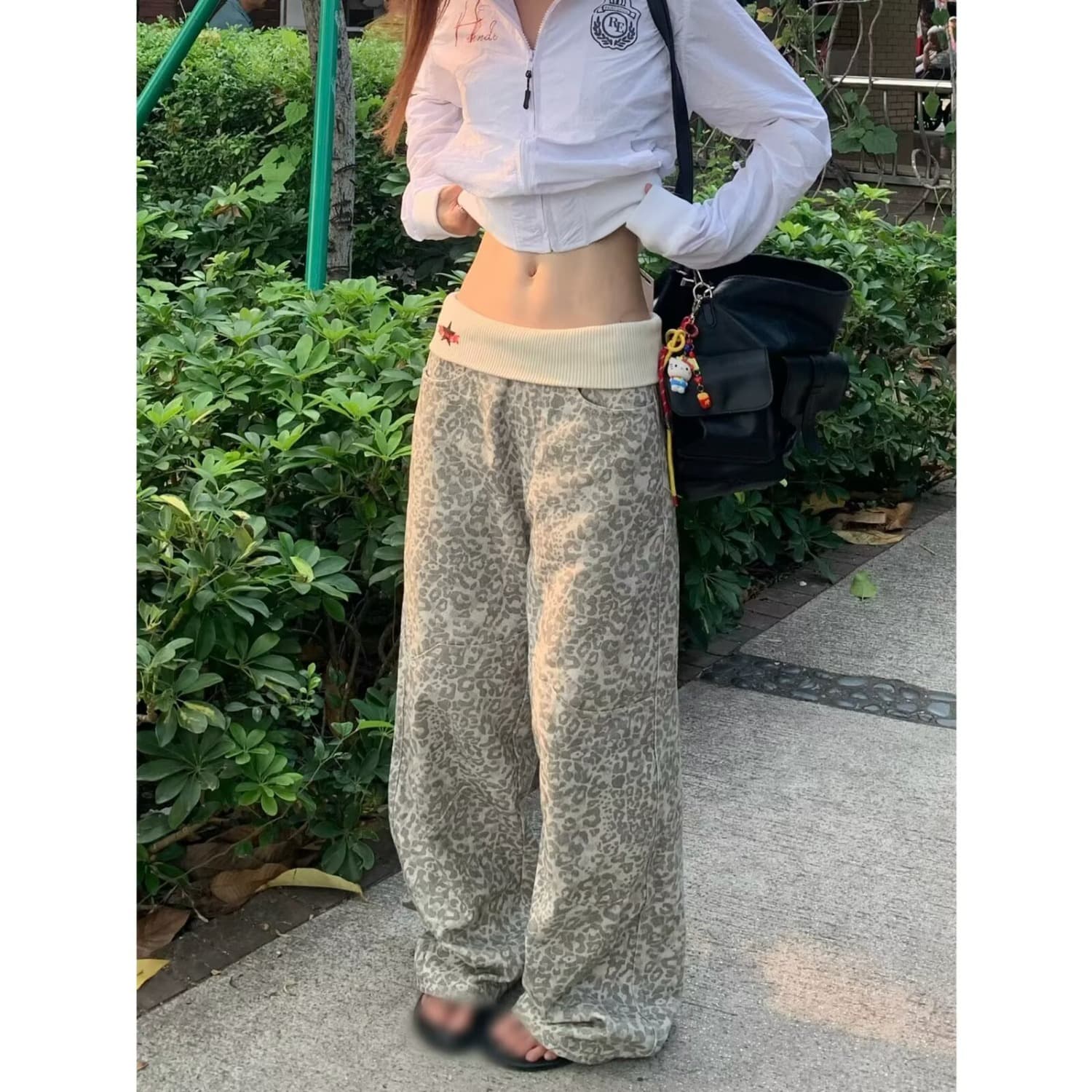 한국 chic 아메리칸 조수 브랜드 워싱 레오파드 무늬 캐주얼 바지 여성 루즈핏 넓은 다리 악당 잘 생긴 마 오래된 디자인 센스 바지 트렌디 이미지 3