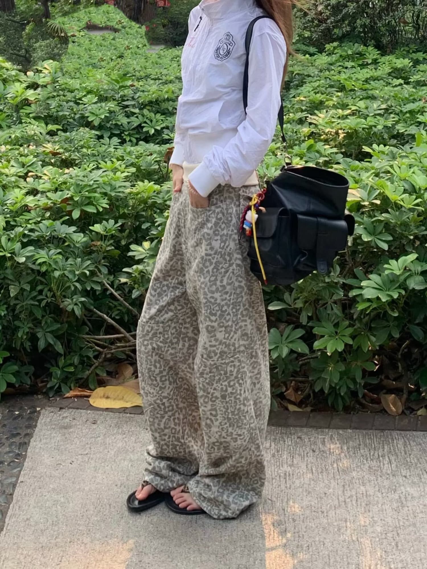 한국 chic 아메리칸 조수 브랜드 워싱 레오파드 무늬 캐주얼 바지 여성 루즈핏 넓은 다리 악당 잘 생긴 마 오래된 디자인 센스 바지 트렌디 이미지 4