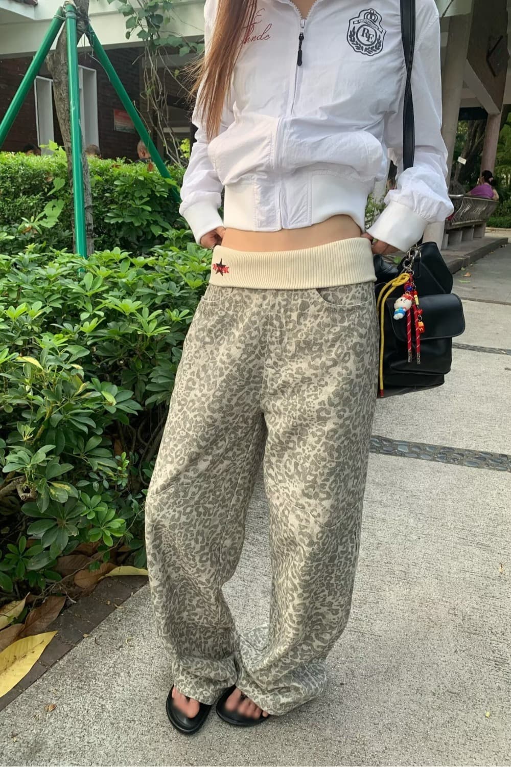 한국 chic 아메리칸 조수 브랜드 워싱 레오파드 무늬 캐주얼 바지 여성 루즈핏 넓은 다리 악당 잘 생긴 마 오래된 디자인 센스 바지 트렌디 상세 이미지 1