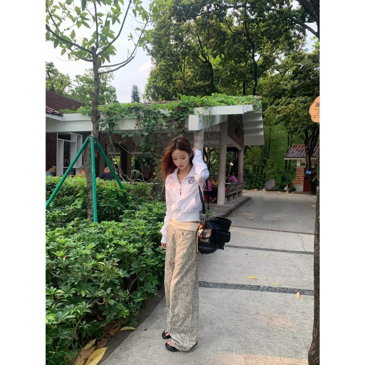한국 chic 아메리칸 조수 브랜드 워싱 레오파드 무늬 캐주얼 바지 여성 루즈핏 넓은 다리 악당 잘 생긴 마 오래된 디자인 센스 바지 트렌디 상세 이미지 3