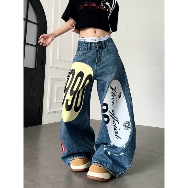 한국 chic 아메리칸 이른 가을 새로운 루즈핏 청바지 여성 슬림해 보이는 캐주얼 하렘 바지 패치워크 아빠 바지 축소 바지 상세 이미지 7