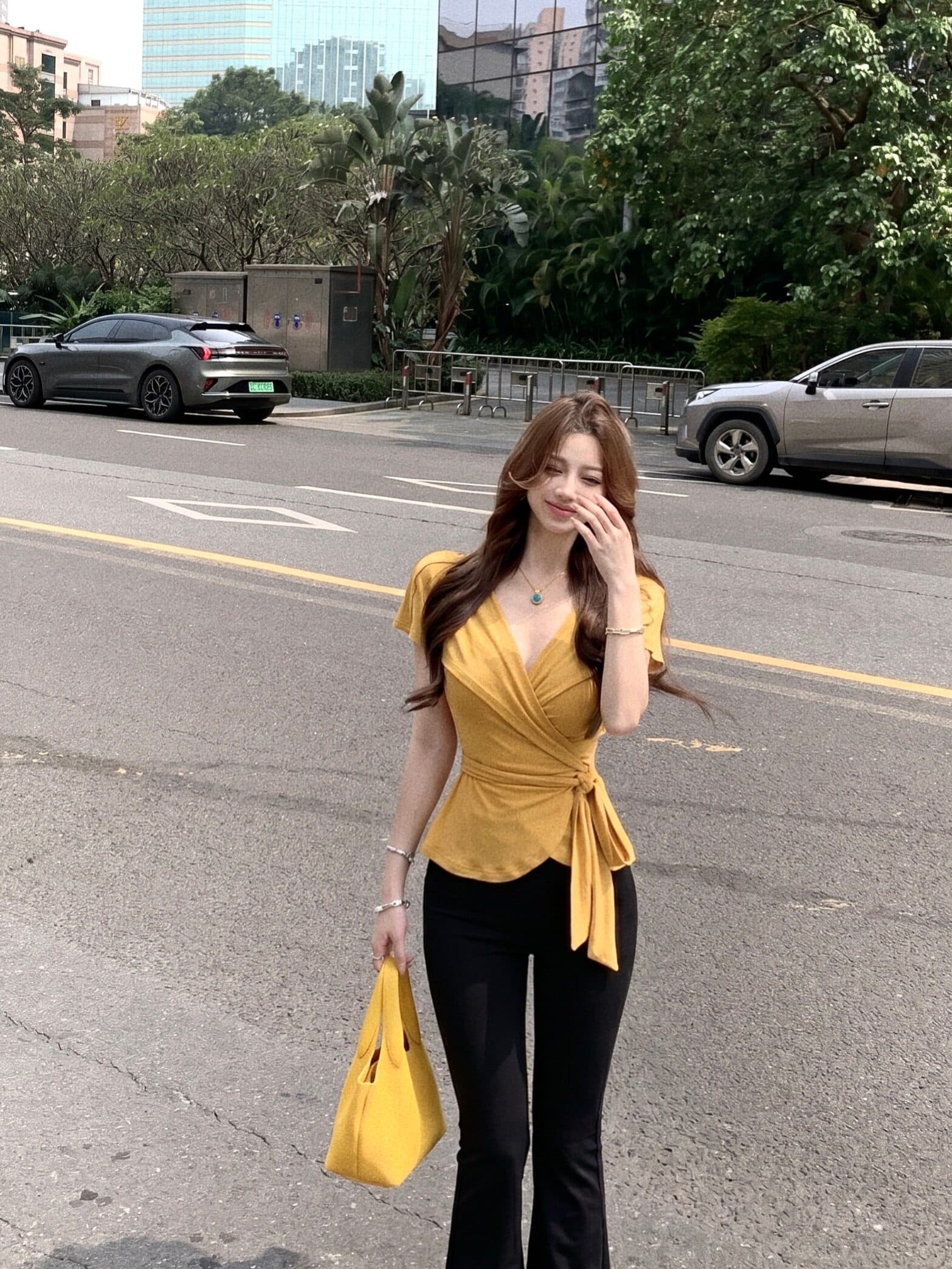 한국 스타일 순수한 욕망 바람 십자가 반팔 긍정적 인 어깨 티셔츠 여성 여름 새로운 스트랩 허리 수축 핫걸 슬림해 보이는 다용도 맨위 상세 이미지 1