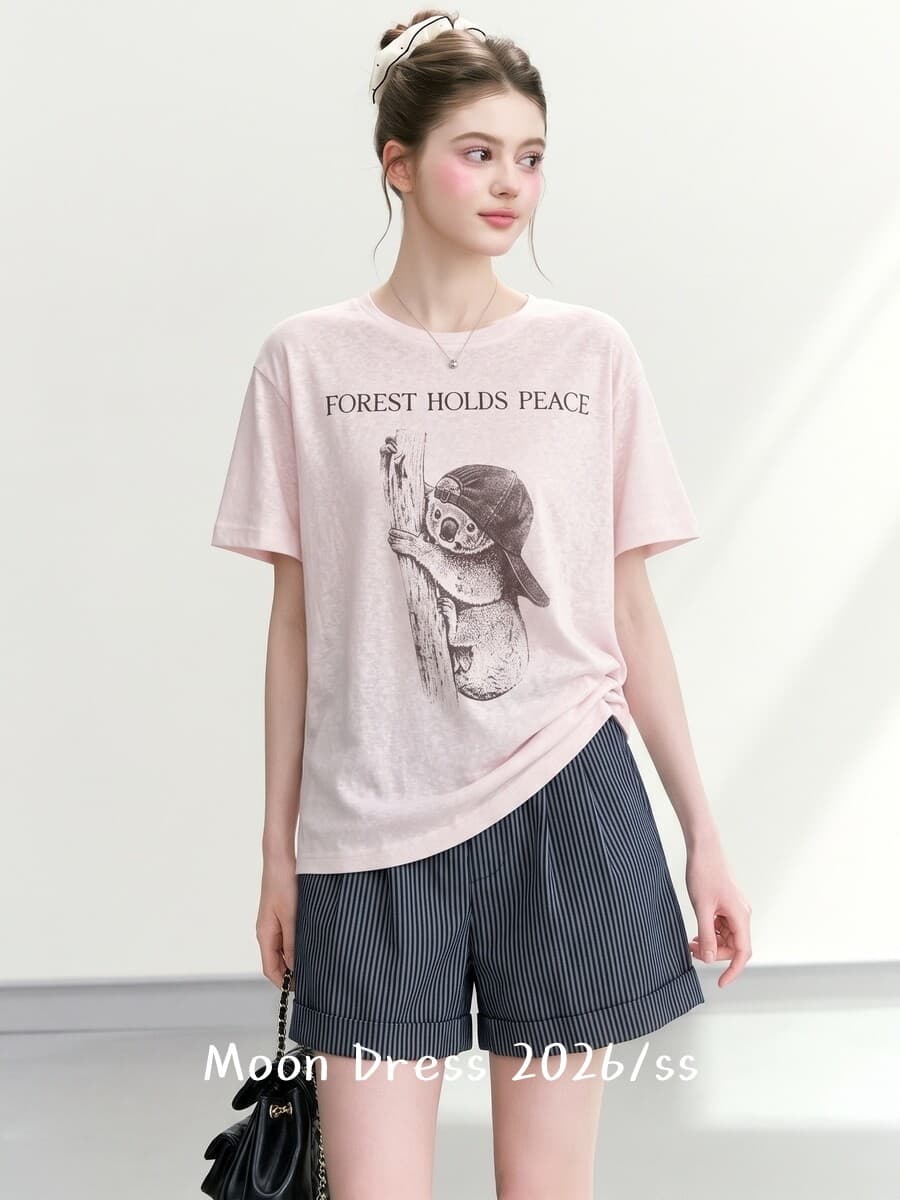 눈꽃 면 한 부서 아메리칸 느긋한 바람 프린트 루즈핏 반팔 여성 여름 새로운 캐주얼 슬림해 보이는 티셔츠 맨위 트렌디