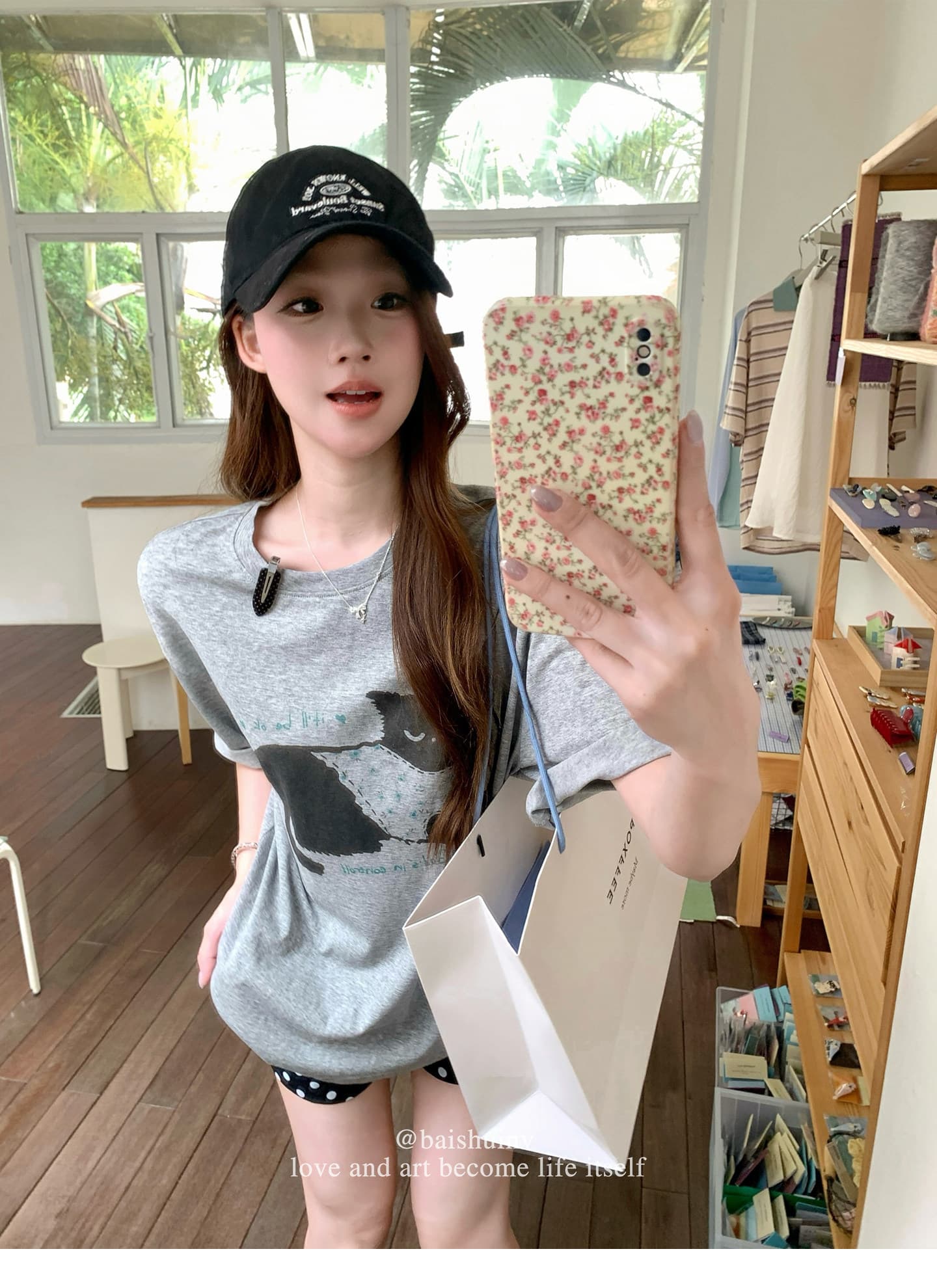 눈꽃 면 고양이 프린트 라운드 넥 티셔츠 여성 여름 섹션 한 부서 달콤함 귀여운 루즈핏 느긋한 센스 다용도 맨위 상세 이미지 38