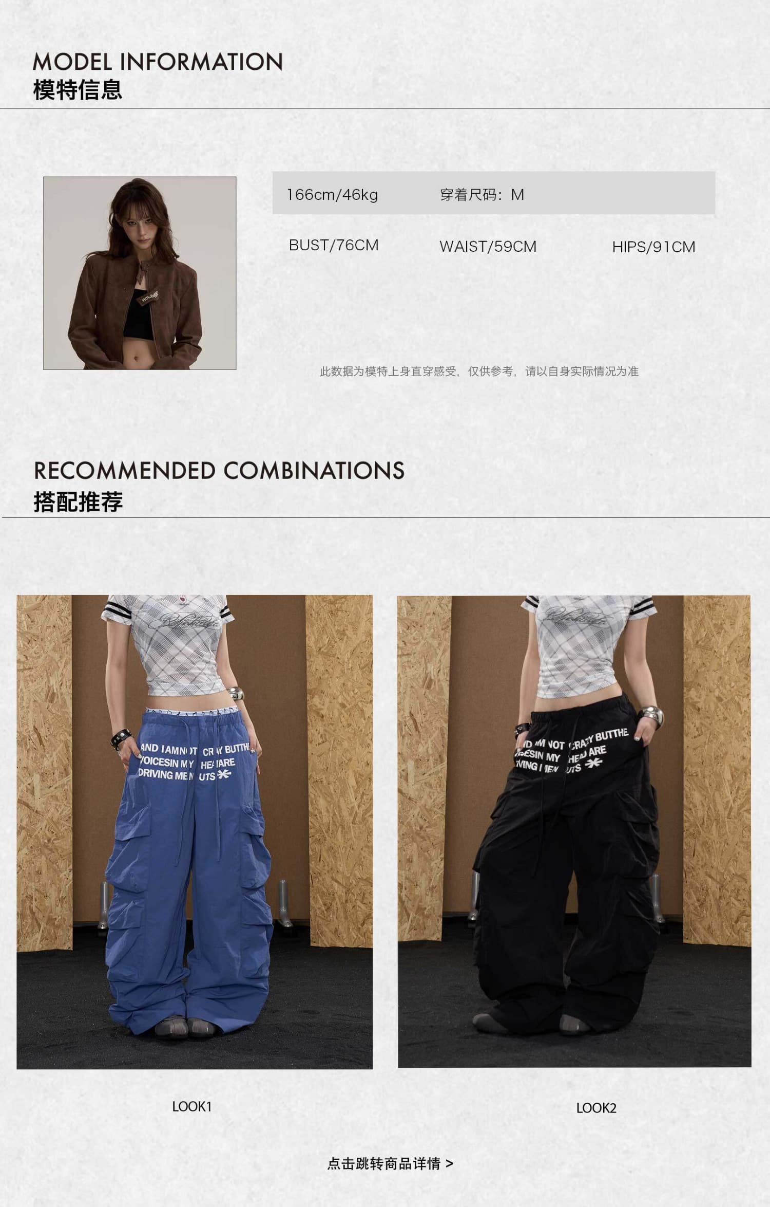 한국 chic 아메리칸 레트로 알파벳 기타 주머니 워크웨어 팬츠 여성 여름 얇은 스타일 루즈핏 슬림해 보이는 넓은 다리 낙하산 병 바지 상세 이미지 11
