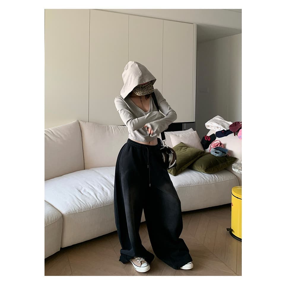 한국 chic 가을 새로운 아메리칸 레트로 마 오래된 알파벳 모통이 칼 넓은 다리 웨이 바지 여성 루즈핏 캐주얼 스트레이트 팬츠 상세 이미지 15