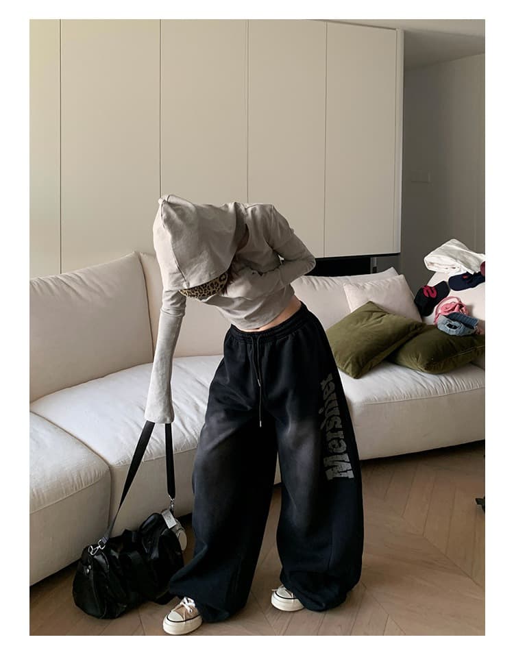 한국 chic 가을 새로운 아메리칸 레트로 마 오래된 알파벳 모통이 칼 넓은 다리 웨이 바지 여성 루즈핏 캐주얼 스트레이트 팬츠 상세 이미지 16