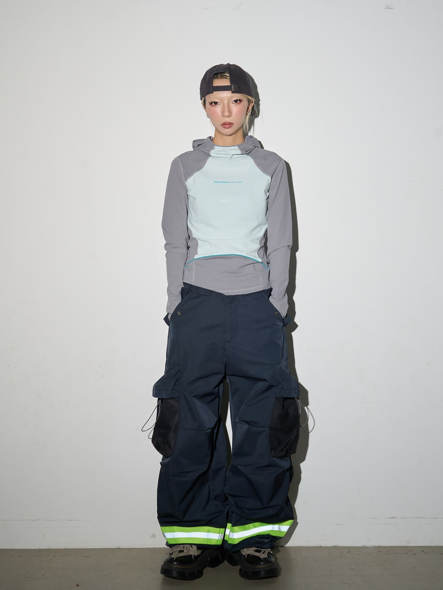 한국 chic 3 차원 명중 Pleat 새로운 아메리칸 소방 반사 기사 워크웨어 팬츠 펌프 로프 주머니 넓은 다리 캐주얼 바지 여성