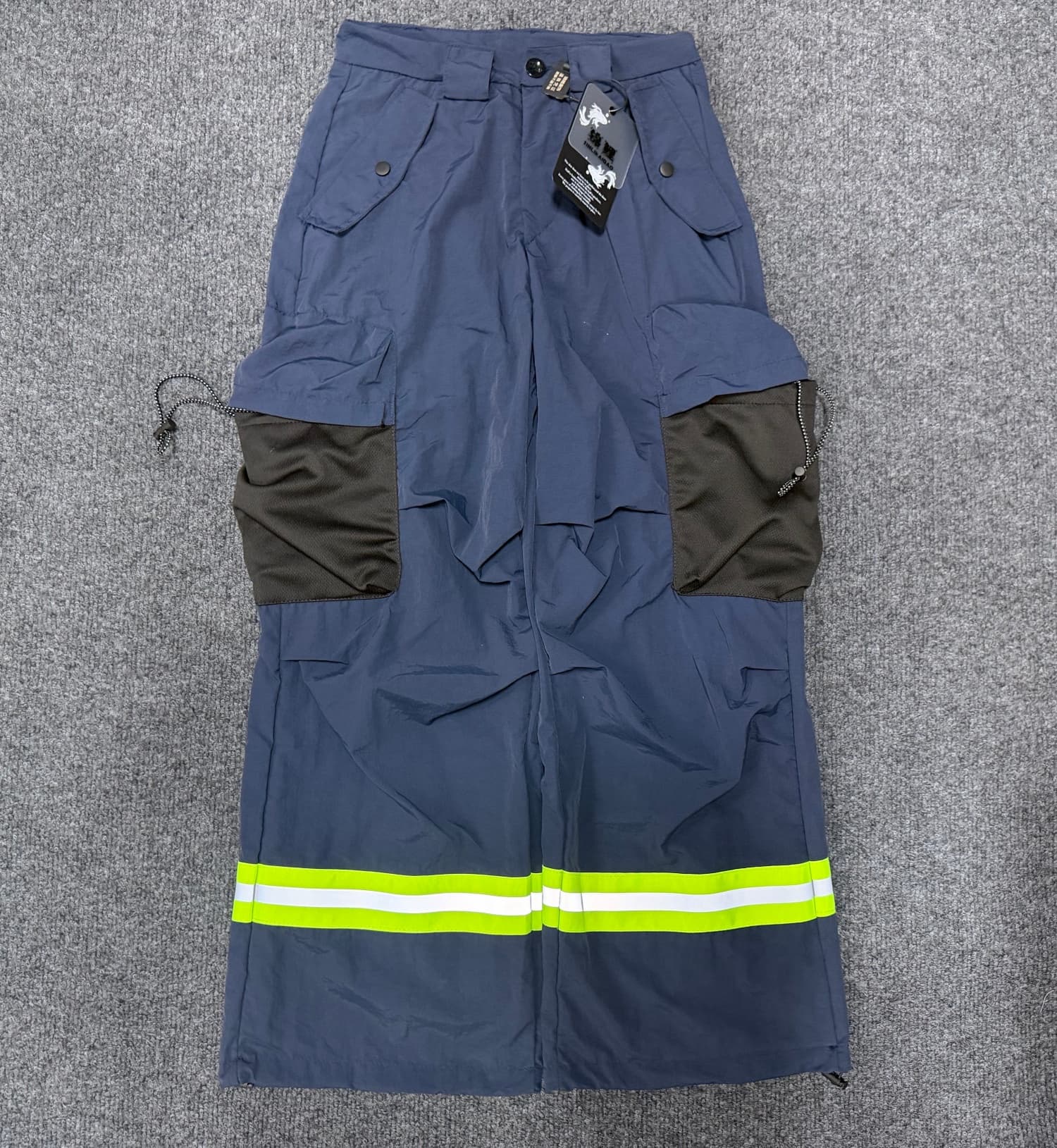 한국 chic 3 차원 명중 Pleat 새로운 아메리칸 소방 반사 기사 워크웨어 팬츠 펌프 로프 주머니 넓은 다리 캐주얼 바지 여성 상세 이미지 1